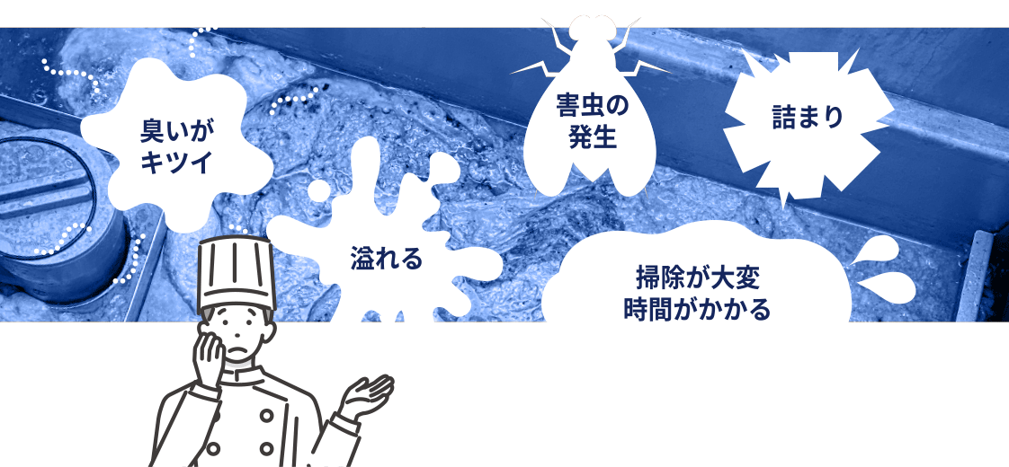 臭いがキツイ　溢れる　害虫の発生　掃除が大変 時間がかかる　詰まり